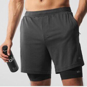 Alo Yoga 2-In-1 Performance Short in Gray & Black in Medium